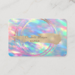 Modern Iridescent Opal Gold Circles Brush Stroke Business Card
