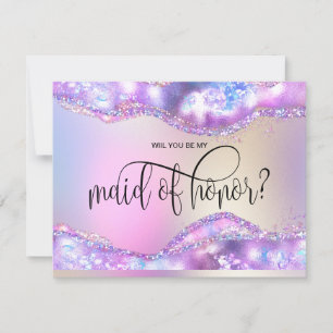 modern iridescent opal will you be maid of honour invitation