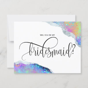 modern iridescent opal will you be my bridesmaid  invitation