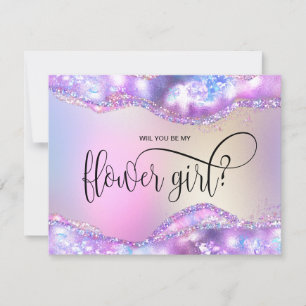 modern iridescent opal will you be my flower girl? invitation