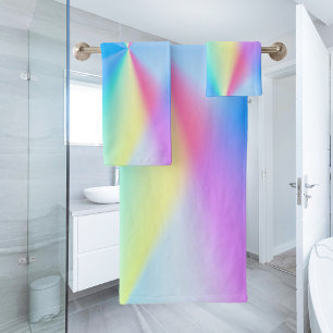 Modern iridescent pastel rainbow coloured bath towel set