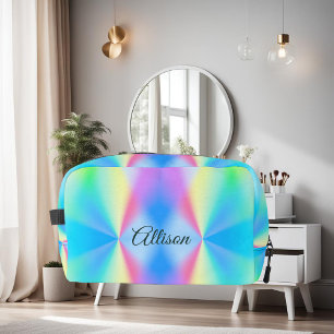 Modern iridescent pastel rainbow coloured dopp kit