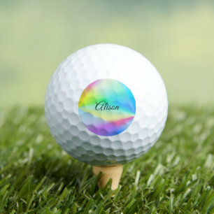 Modern iridescent pastel rainbow coloured,  golf balls