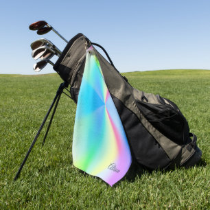 Modern iridescent pastel rainbow coloured, golf towel