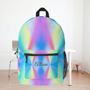 Modern iridescent pastel rainbow coloured printed backpack