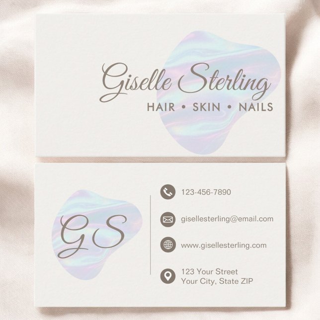 Modern Iridescent Pearl Blob Hair Skin Nails Business Card (Creator Uploaded)