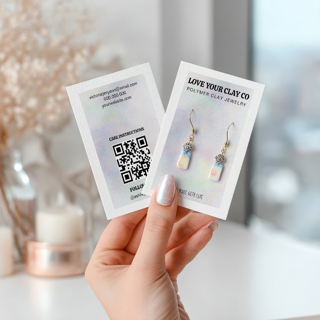 Modern Iridescent Pearl QR Code Jewellery Earring Business Card (Modern Iridescent Pearl QR Code Jewelry Earring Business Card)