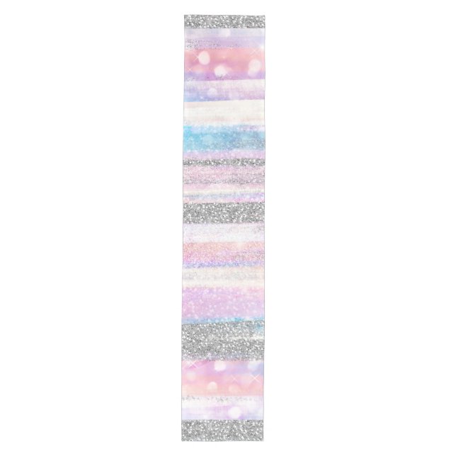 Modern Iridescent & Silver Glitter Strokes Stripes Medium Table Runner (Front)