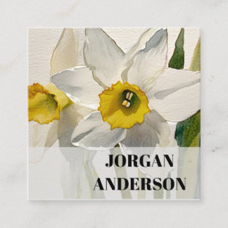 Modern Iris Watercolor Flowers Square Business Card