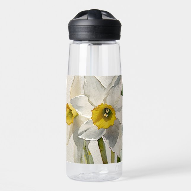 Modern Iris Watercolor Flowers Water Bottle (Front)
