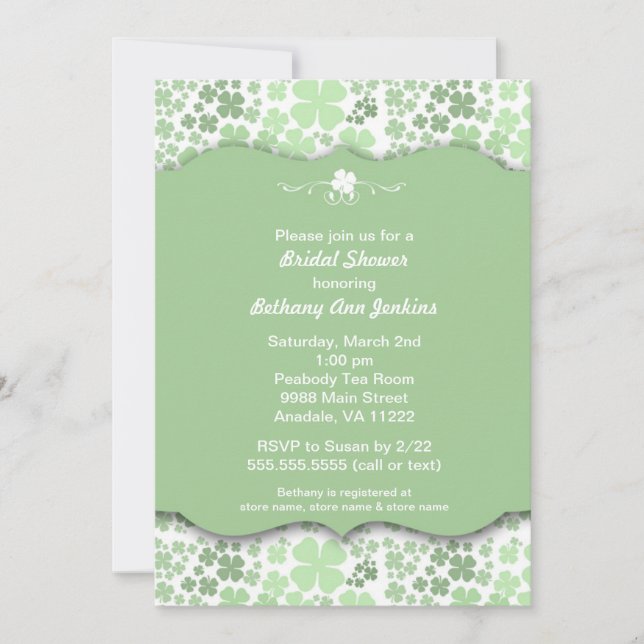 Modern Irish Bridal Shower Invite with clovers (Front)