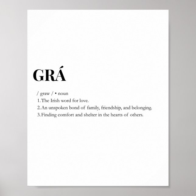 Modern Irish Grá Love Meaning Print  (Front)