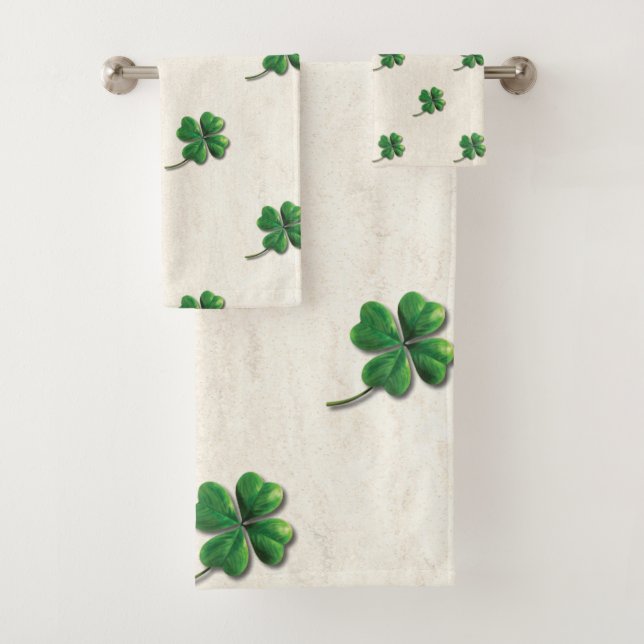 Modern Irish Shamrock Bath Towel Set (Insitu)