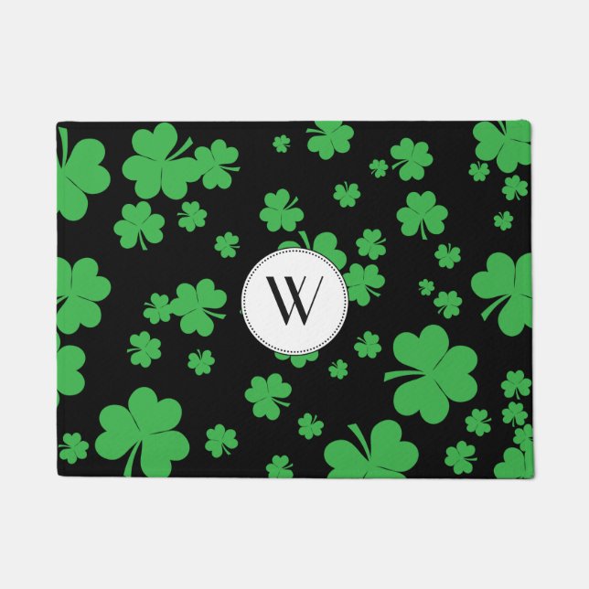 Modern Irish shamrock clover monogram door mat (Front)