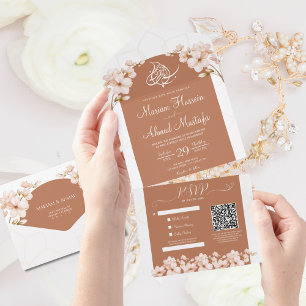 Modern Islamic Boho Terracotta Floral Nikah Walima All In One Invitation