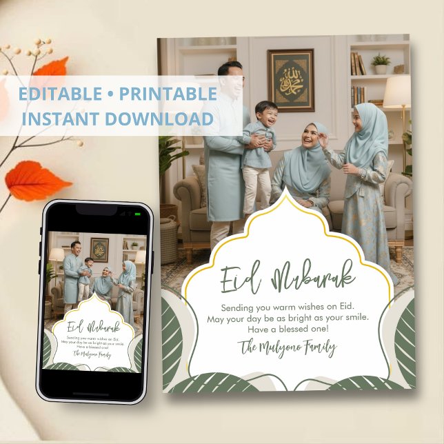 Modern Islamic Geometric Eid Mubarak Photo Family Holiday Card (Creator Uploaded)