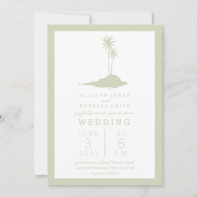 Modern Island Beach Wedding Invitation - Green (Front)