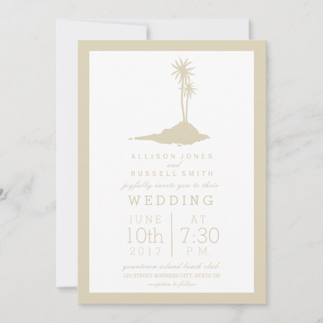Modern Island Beach Wedding Invitation - Sand (Front)