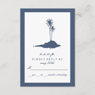 Modern Island Beach Wedding RSVP - Dark Blue Card