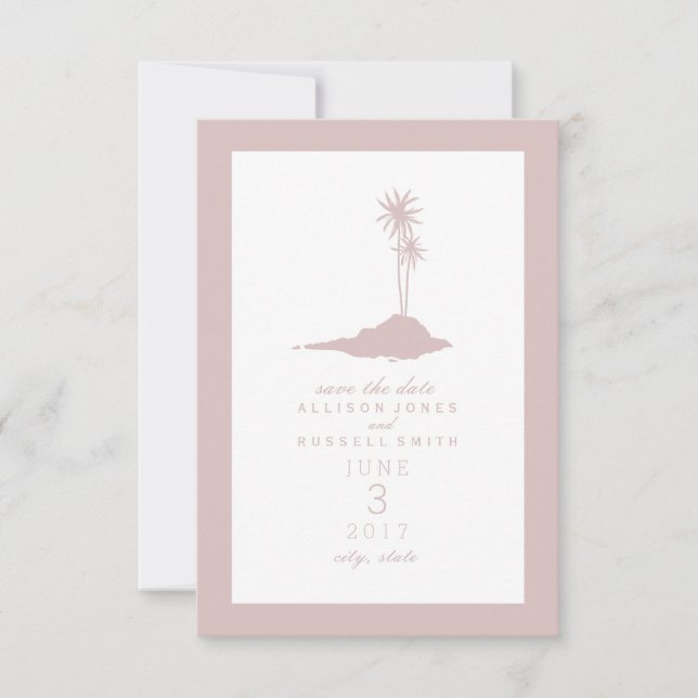 Modern Island Beach Wedding Save The Date - Blush (Front)