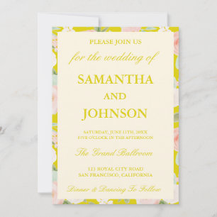 Modern Island Citrus Ivory Floral Monogram Wedding Invitation