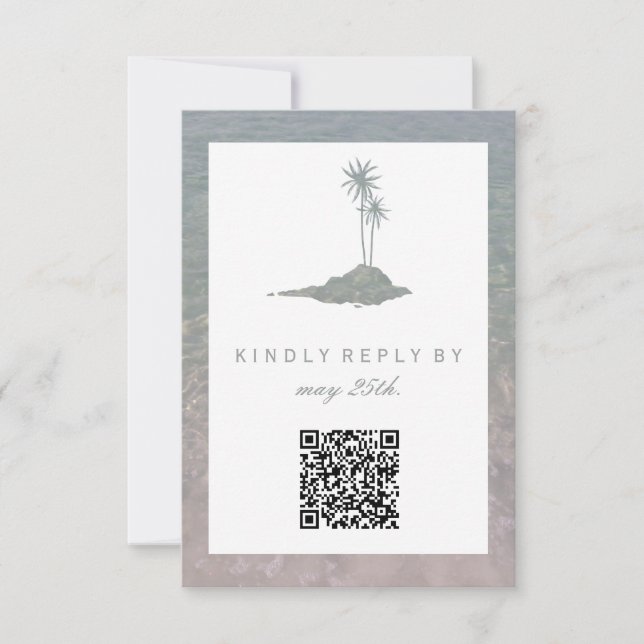 Modern Island Water Beach Wedding QR RSVP Card (Front)