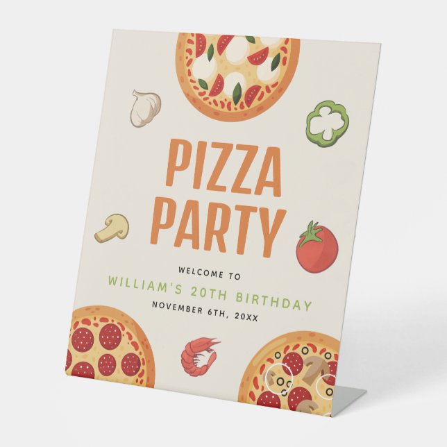 Modern & Italian Any Occasion Pizza Party Pedestal Sign (Front)