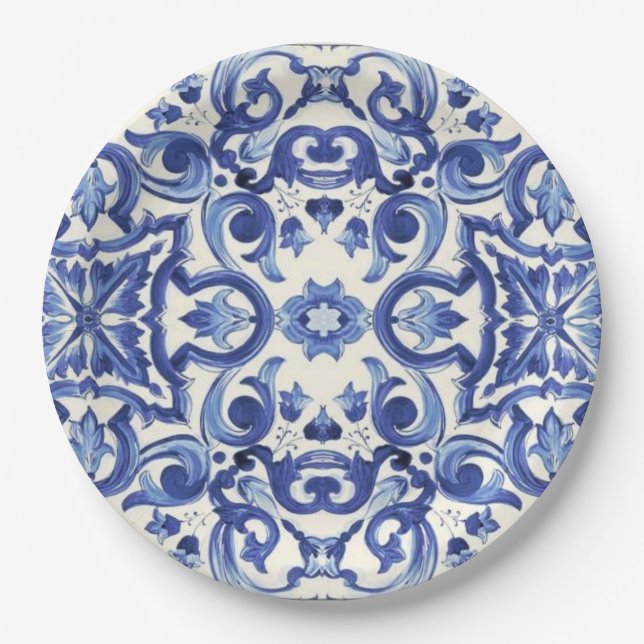 Modern Italian Blue  La Dolce vita Paper Plate (Front)