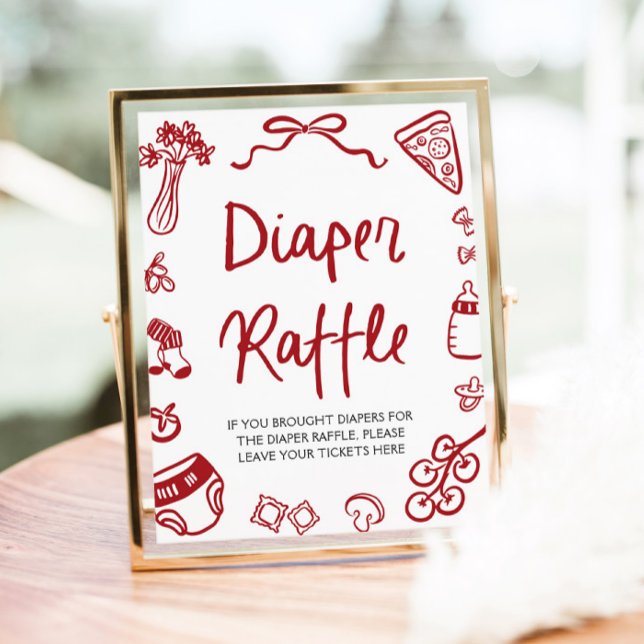 Modern Italian Ciao Baby Baby Shower Diaper Raffle Poster (Watercolor Modern Italian Ciao Baby Pizza Baby Shower Diaper Raffle Sign)