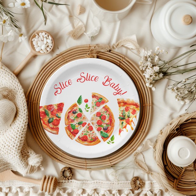 Modern Italian Pizza Party Slice Slice Baby Shower Paper Plate (Creator Uploaded)