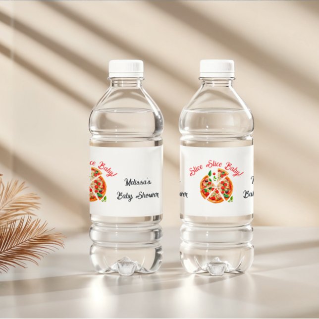 Modern Italian Pizza Party Slice Slice Baby Shower Water Bottle Label (Creator Uploaded)