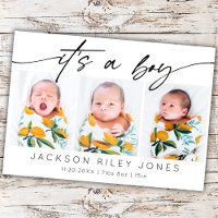 Modern It's a Boy Baby Newborn 3 Photo Collage  