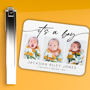 Modern It's a Boy Baby Newborn 3 Photo Collage   Magnet