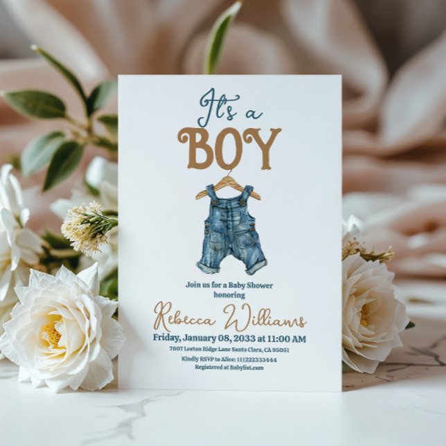 Modern It's a Boy Denim Blue Jean Baby Shower Invitation (Creator Uploaded)