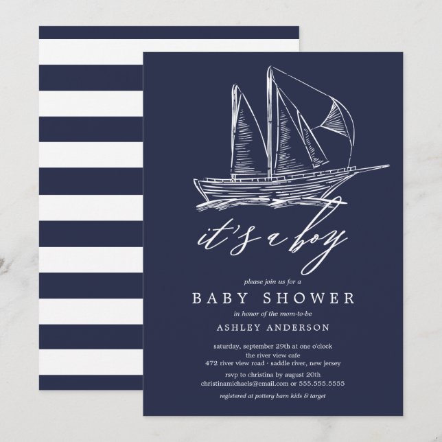 Modern It's a Boy Sailboat Baby Shower Invitation (Front/Back)