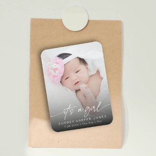 Modern It's a Girl Baby Newborn Photo Script  Magnet