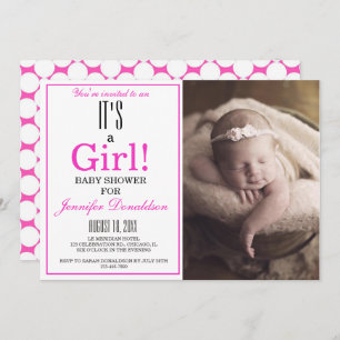 Modern It's a Girl! Pink Photo Baby Shower Invitation