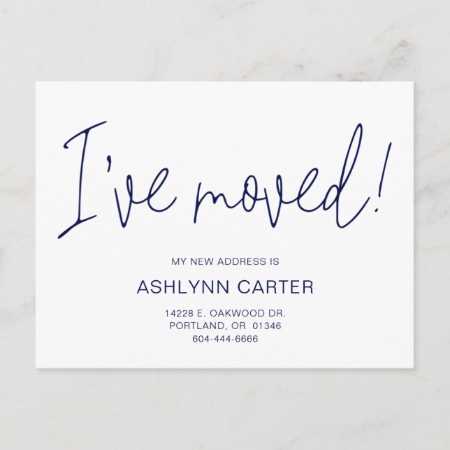 Modern I've Moved New Home Navy Blue Announcement Postcard (Front)