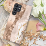 Modern Ivory Agate & Rose Gold Glitter Monogram Samsung Galaxy Case<br><div class="desc">Enhance the elegance of your phone with our exquisite "Modern Ivory Agate & Rose Gold Glitter Monogram Samsung Galaxy S22 Ultra Case". This sophisticated case features a captivating blend of ivory champagne agate design and sparkling rose gold glitter accents, creating a luxurious and personalised look. Protect your phone with style...</div>