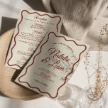 Modern Ivory All In One Colourful Retro Wedding Invitation<br><div class="desc">This wedding invitation is perfect for your wedding with unique design. An elegant unique simple minimalist white cream wedding template invitation. Which features plain ivory milky background. And deep red whimsical funky bride's and groom's first names And editable info . And in the back you have all the wedding details...</div>