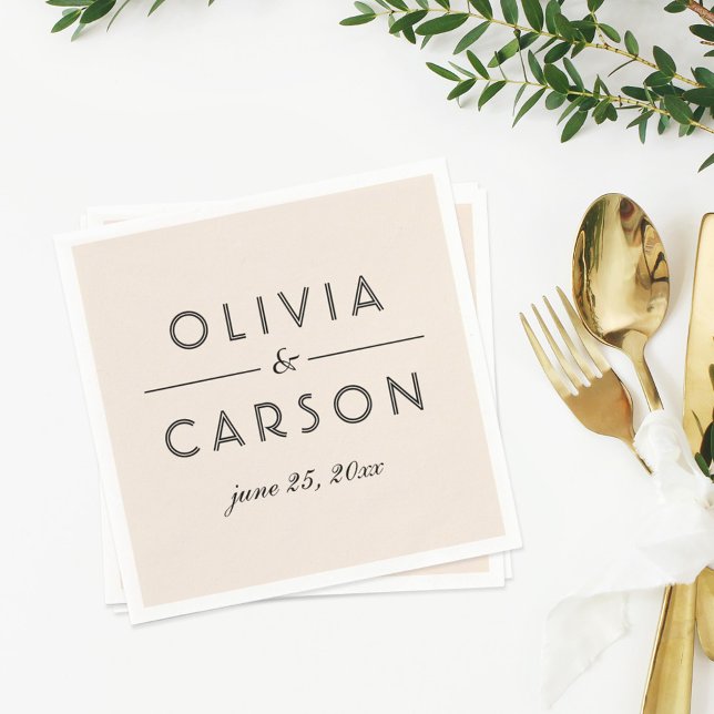 Modern Ivory and Black Monogram Wedding Napkin (Creator Uploaded)