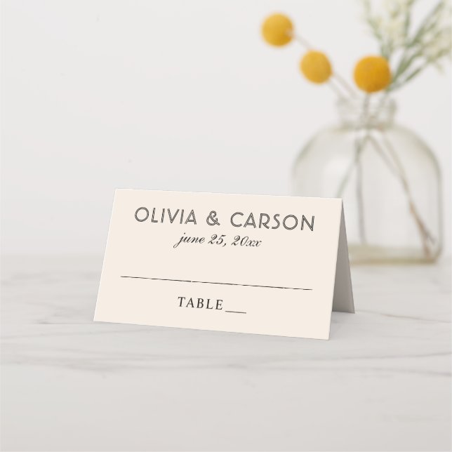 Modern Ivory and Black Monogram Wedding Place Card (Front)