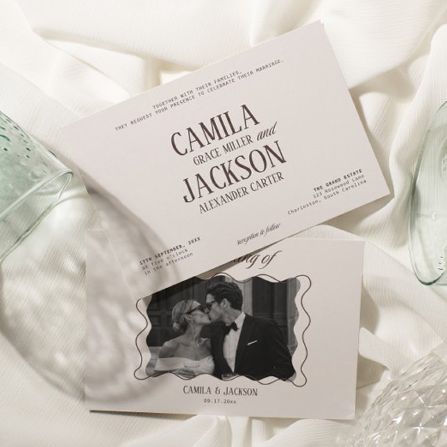 Modern Ivory and Espresso Brown Wedding  Invitation (Creator Uploaded)