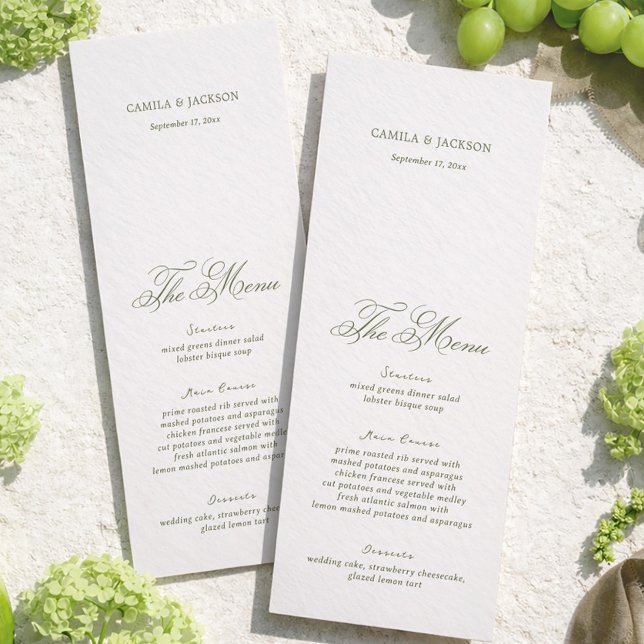Modern Ivory and Green Wedding Menu Card (Creator Uploaded)