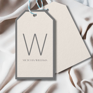 Modern ivory and grey minimalist monogram gift tags