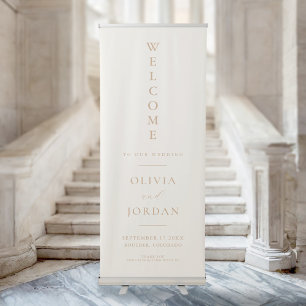 Modern Ivory and Tan Elegant Wedding Welcome Retractable Banner