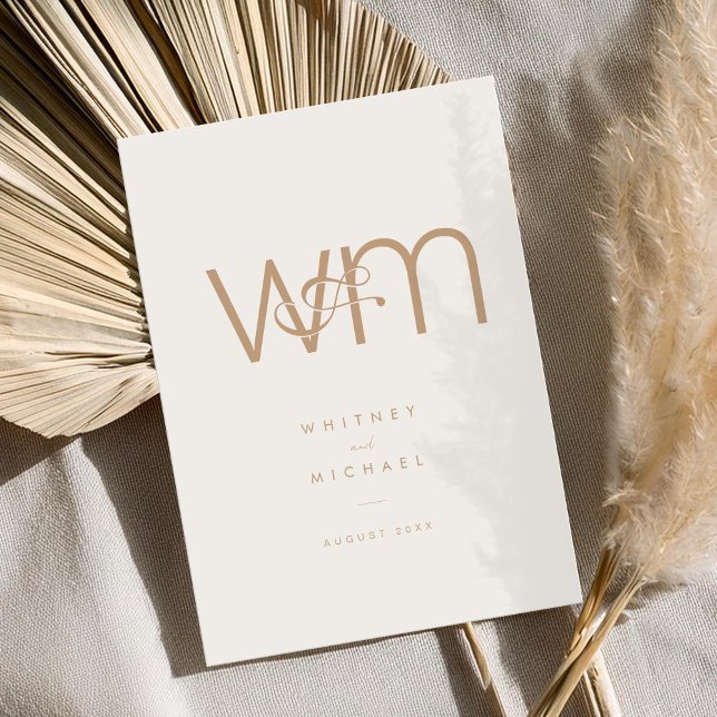 Modern Ivory and Tan Minimal Monogram Wedding Invitation (Creator Uploaded)