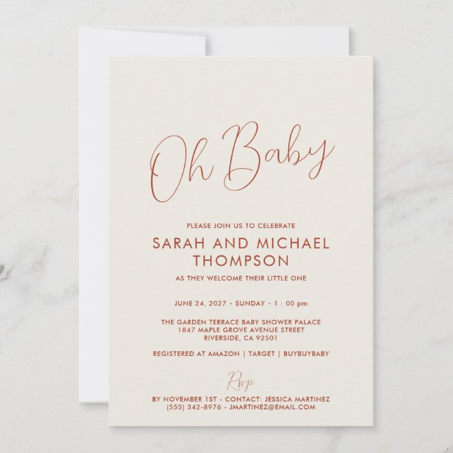 Modern ivory Baby Shower Elegant Script Invitation (Front)