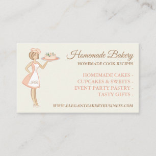 Modern Ivory Bakery Woman Cake Service Business Card