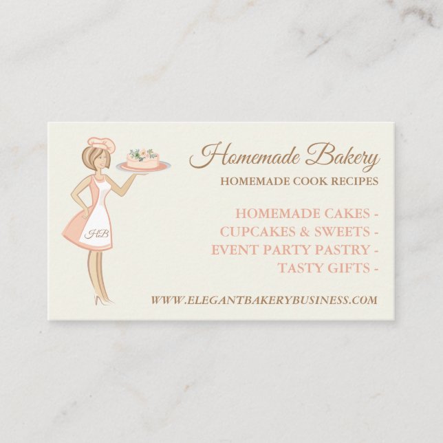 Modern Ivory Bakery Woman Cake Service Business Card (Front)